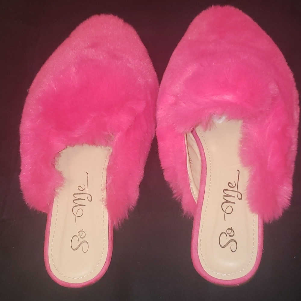 Hot pink fur slides